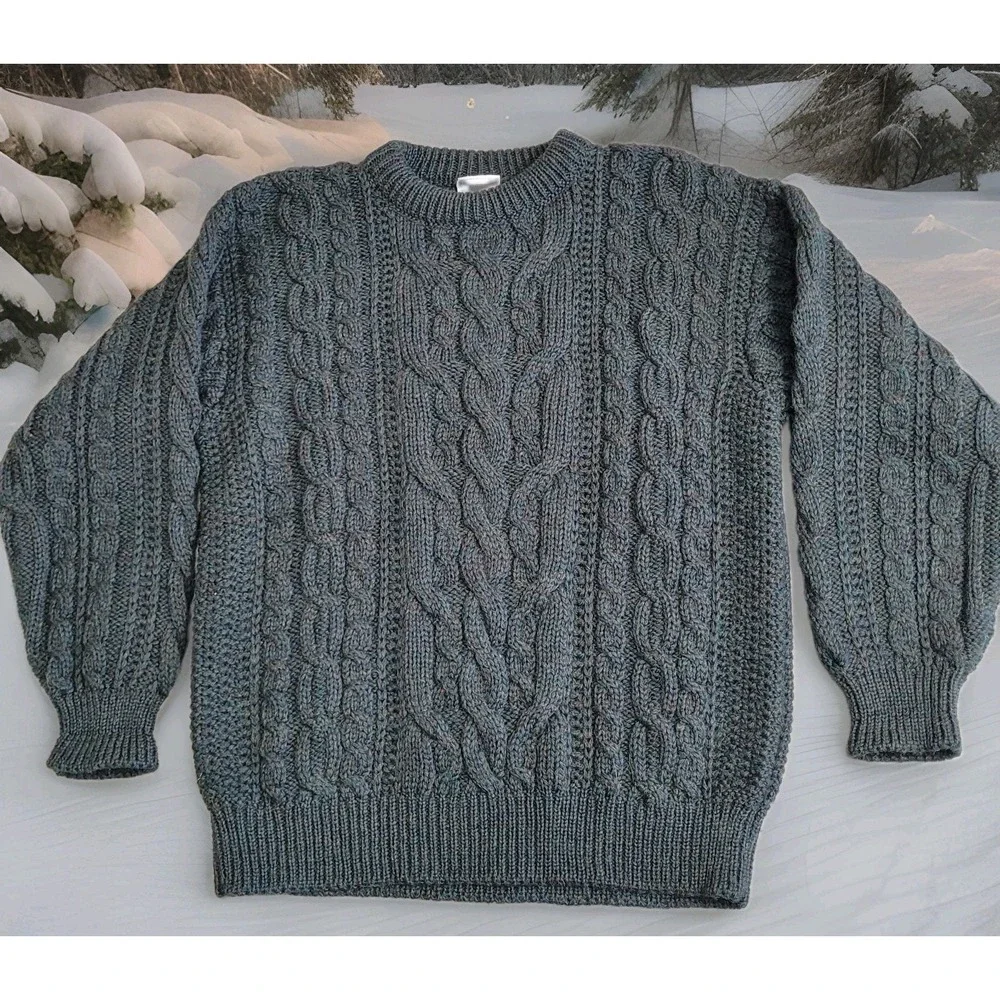 🐑VTG Bonner of Ireland Wool Sweater Mens L Heavy Aran Cable Fisherman Ireland